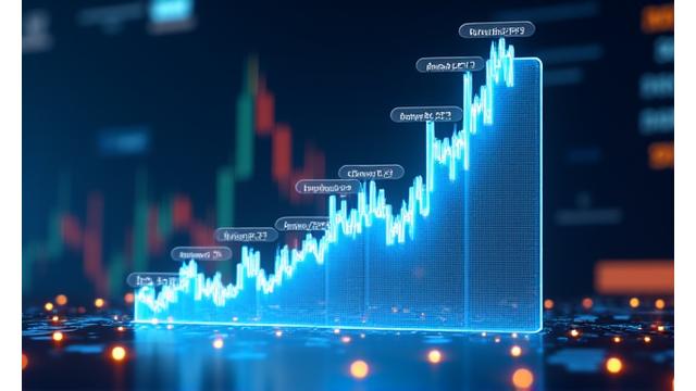 Gráfico financiero digital con flechas ascendentes y notificaciones de alerta