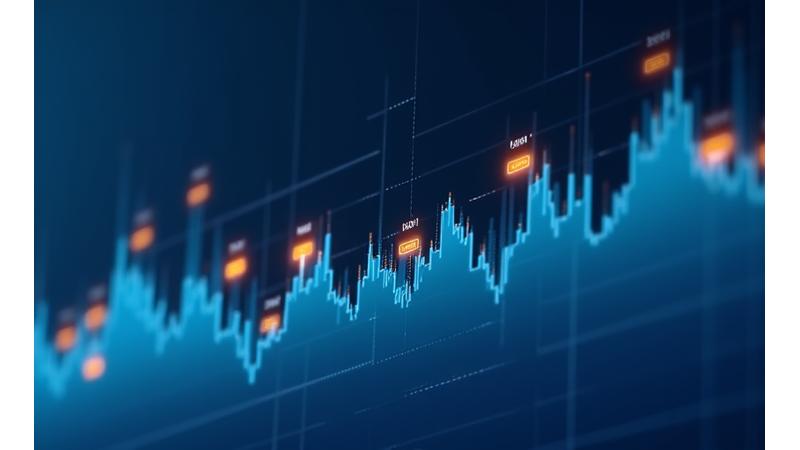 Gráficos de mercado financiero con puntos de alerta marcados en una línea de tiempo