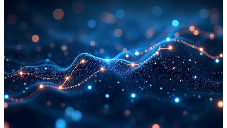 Visualización de datos on-chain de blockchain, mostrando flujos de transacción, direcciones activas o volumen de transacciones de grandes tenedores ('ballenas').