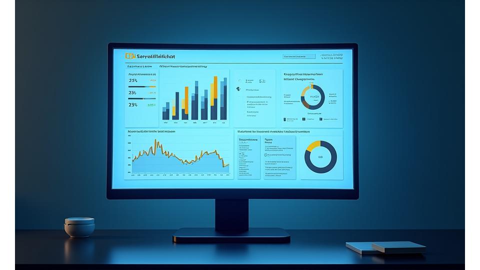 Interfaz de un tablero financiero digital mostrando diversas métricas y gráficos de rendimiento de mercado institucional, con datos limpios y profesionales.
