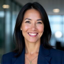 Retrato de Anna Hernández, gestora de fondos ESG, con una sonrisa profesional y un fondo de oficina moderno.