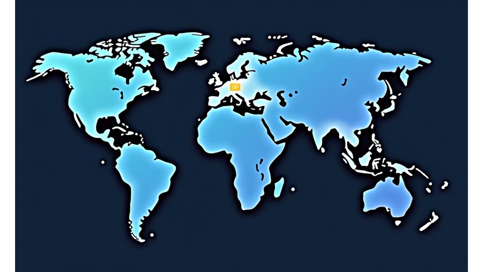 Mapa del mundo con diferentes regiones iluminadas en colores contrastantes, cada una con iconos que representan marcos normativos ESG específicos.
