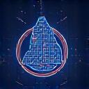Icono de criptomoneda con conexiones de blockchain, simbolizando finanzas descentralizadas (DeFi).