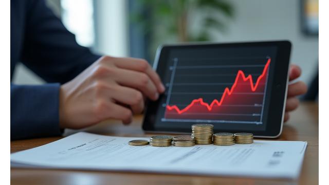 Manos sosteniendo monedas y un gráfico de inflación ascendente, simbolizando el impacto económico.