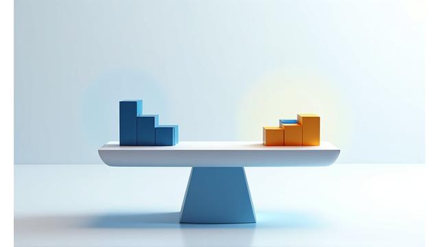 Ilustración de una balanza equilibrando regulaciones con riesgo, simbolizando Basilea IV.